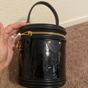 L@@K! LV Cannes Black Logo Patent Leather Crossbody
